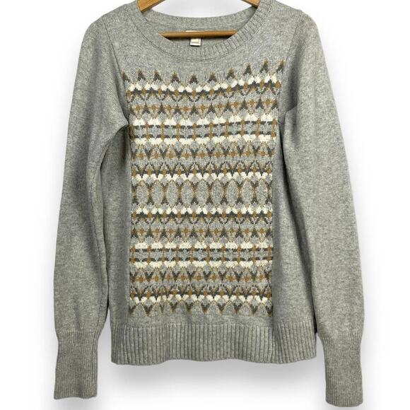 J. Crew Factory Merino Wool Blend Fair Isle Sweater Size S Gray Knit Style E3403 - Picture 1 of 14